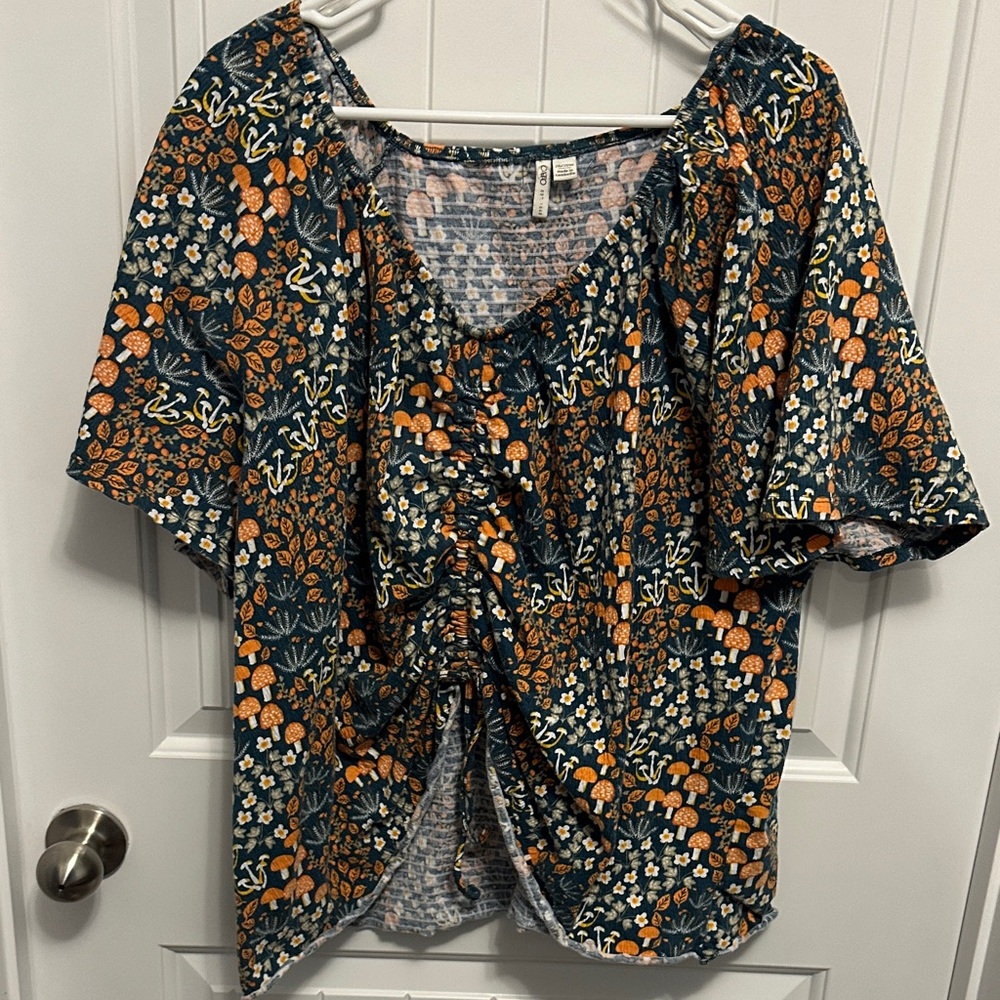 Cato
Mushroom Teal Orange Floral Flutter Sleeve Blouse